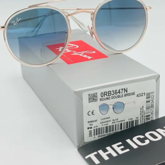 Ray-Ban Unisex Sunglasses Round RB3647N 51-22-145 Copper w/ Gradient Blue Lens